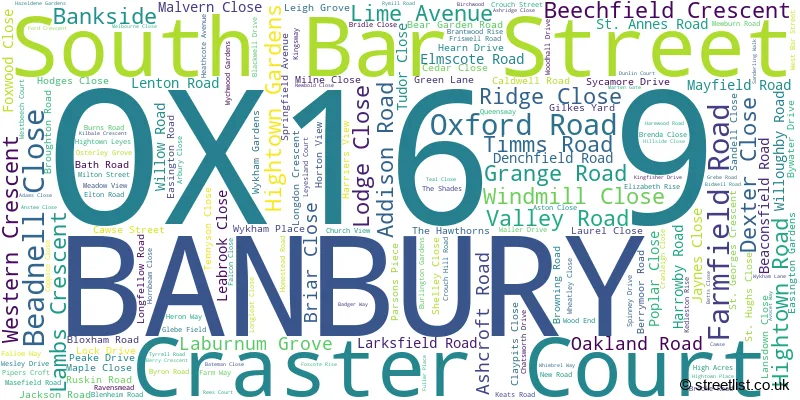 A word cloud for the OX16 9 postcode